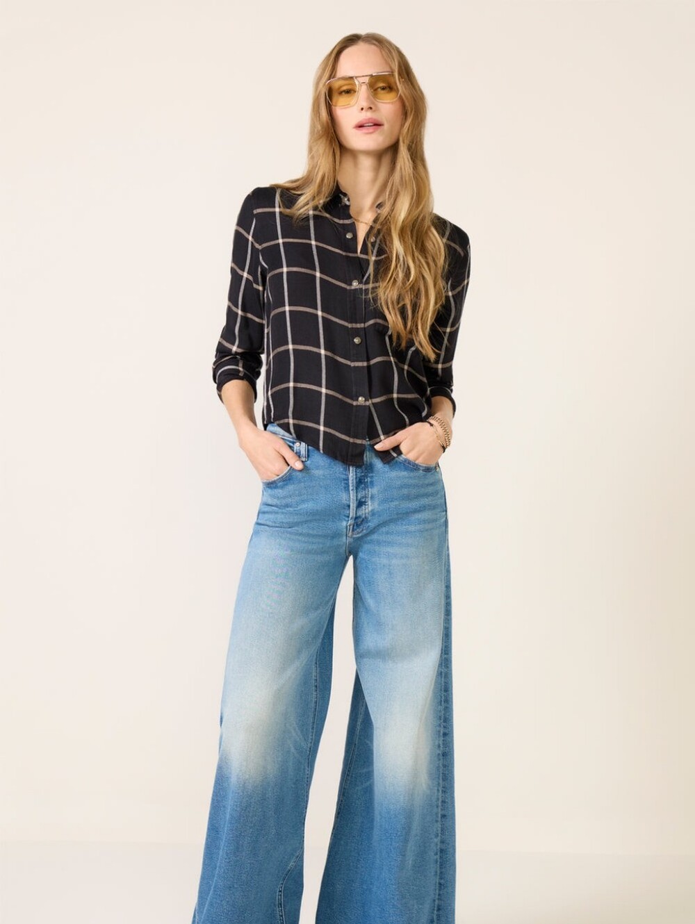 Rails Malin Black Windowpane Plaid Button Up Shirt S